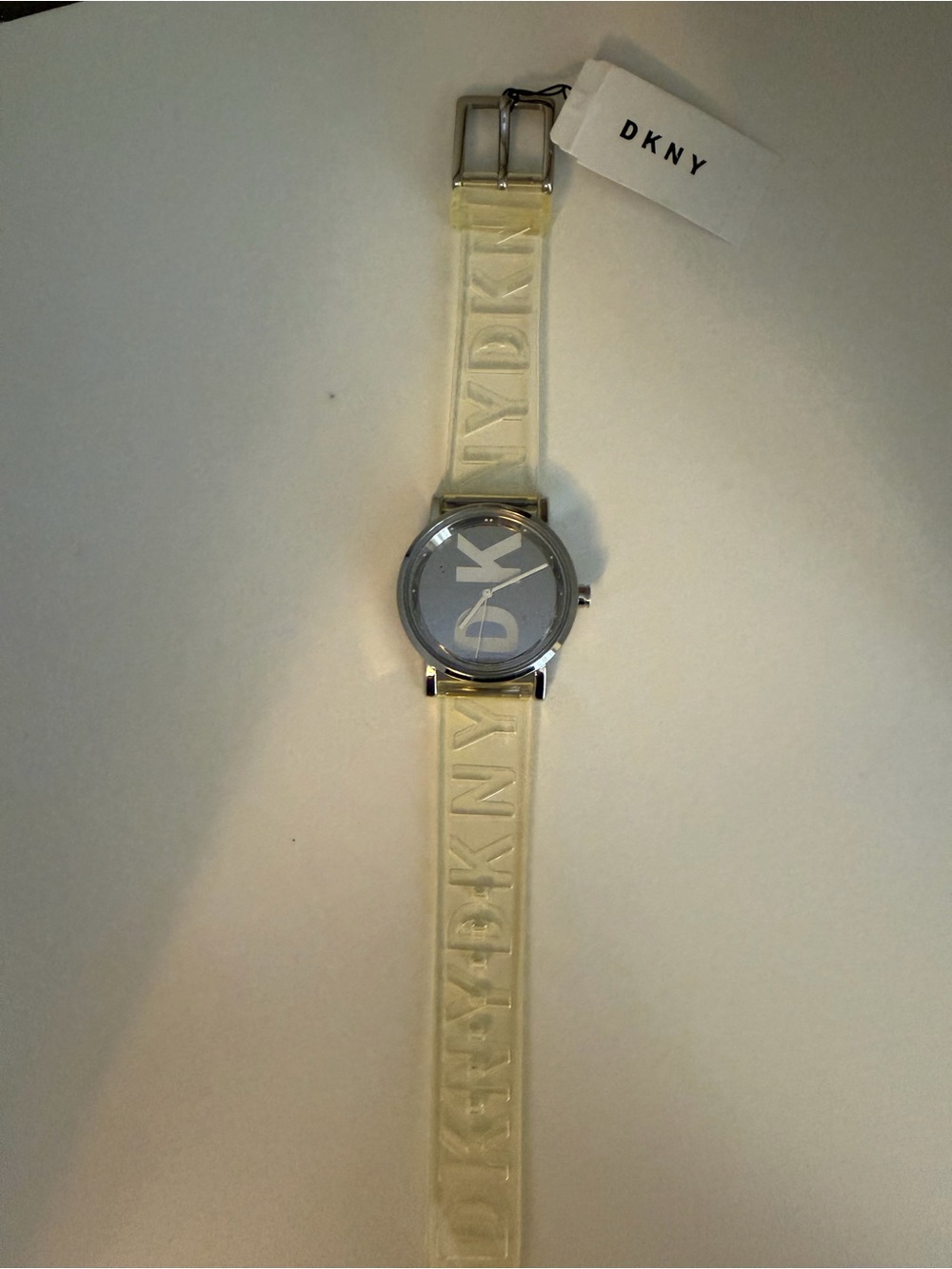 DKNY Watch with Clear Silicone Strap and Silver-Tone Face